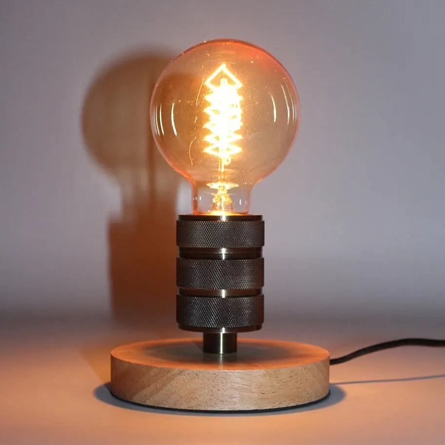 Minimalist Steampunk Desk Lamp - Knurled Aluminum & Wooden Pedestal Table Light