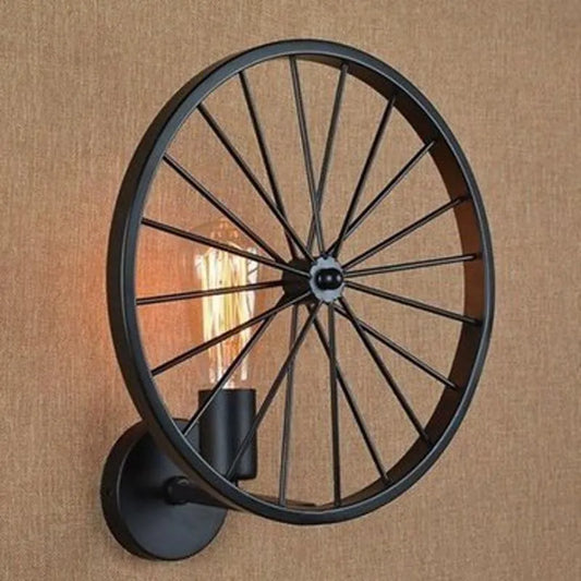 Industrial Spoked Wheel Wall Light - Matte Black Iron Wagon Wheel Sconce