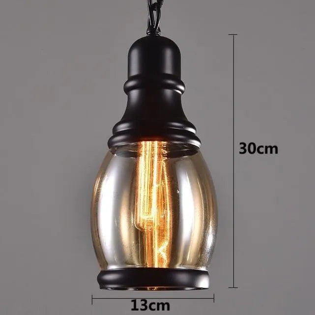 Steampunk Industrial Glass Pendant Light - Vintage Black Iron Chain & Hand-Blown Glass Pendant