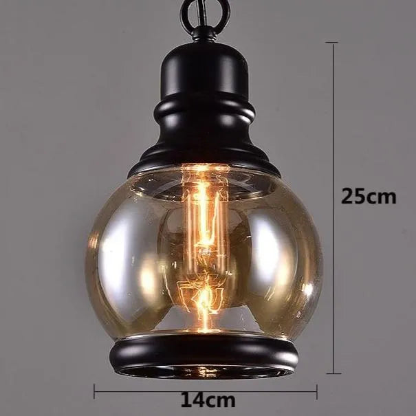 Steampunk Industrial Glass Pendant Light - Vintage Black Iron Chain & Hand-Blown Glass Pendant