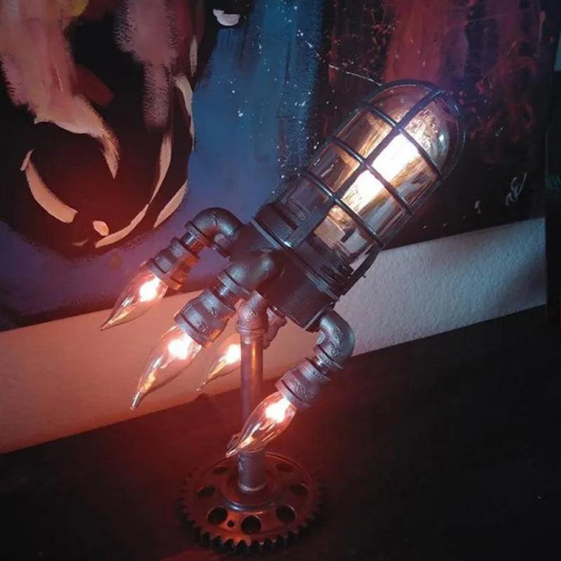 Rocket Lamp - Steampunk Industrial Rocket Desk Lamp & Sculptural Accent Light