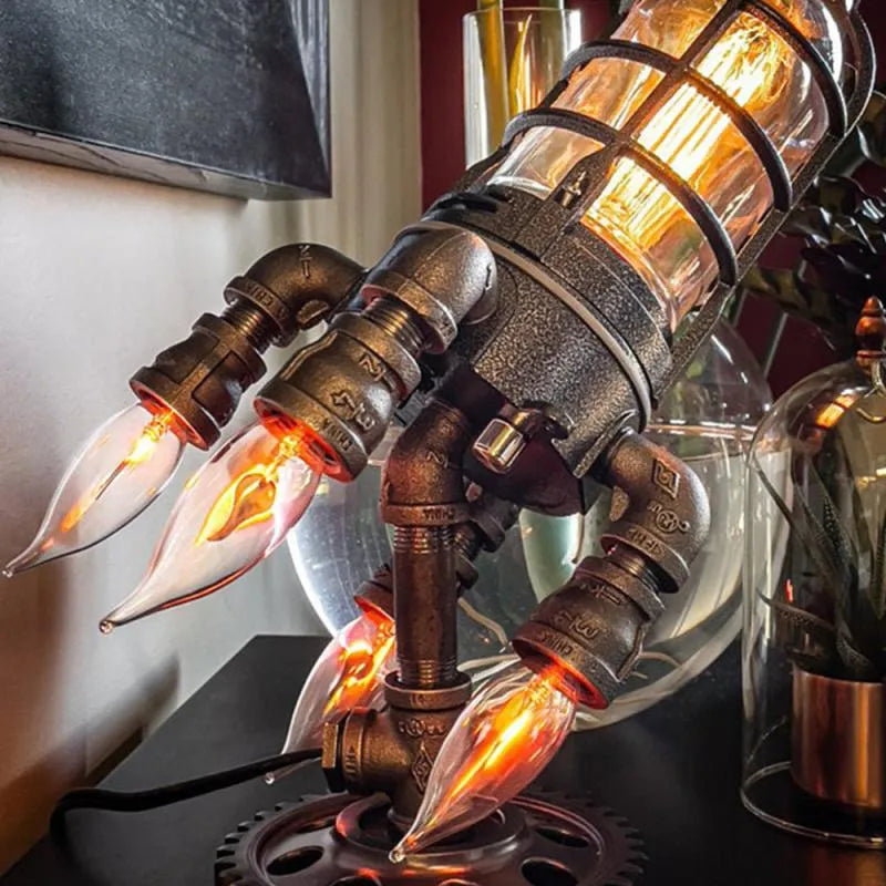 Rocket Lamp - Steampunk Industrial Rocket Desk Lamp & Sculptural Accent Light