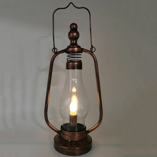 Vintage Oil Lantern Desk Lamp - Antique Bronze Hurricane Lamp & Table Sconce