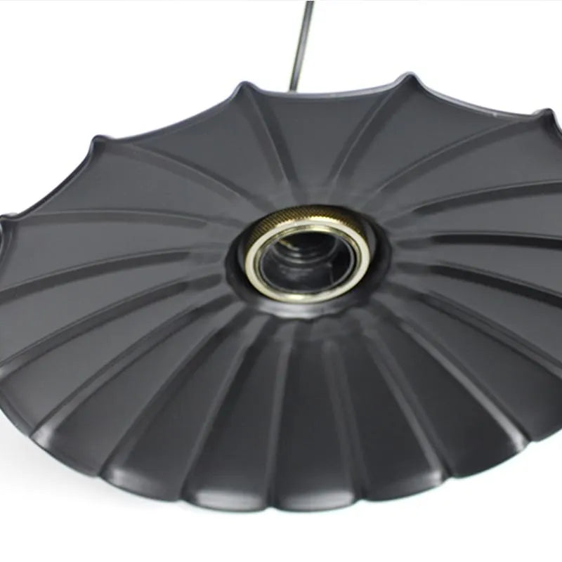 Industrial Scalloped Fluted Shade Pendant Light - Wrought Iron & Aluminum Vintage Pendant
