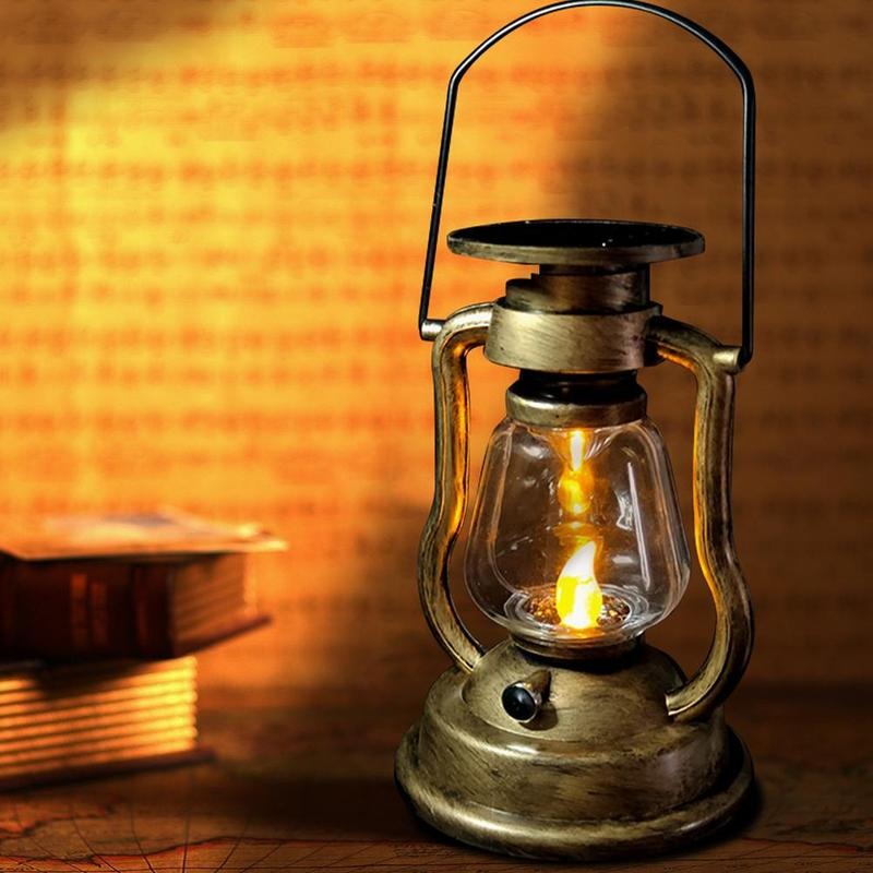 Outdoor Solar Steampunk Hurricane Lantern - Weatherproof Solar-Powered LED Portable Lantern