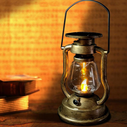 Outdoor Solar Steampunk Hurricane Lantern - Weatherproof Solar-Powered LED Portable Lantern