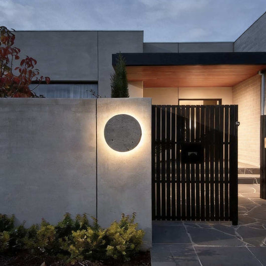 Round Concrete Exterior Wall Light | Luxury Modern Gray LED Sconce