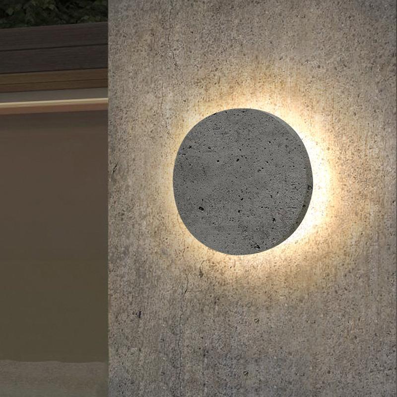 Round Concrete Exterior Wall Light | Luxury Modern Gray LED Sconce