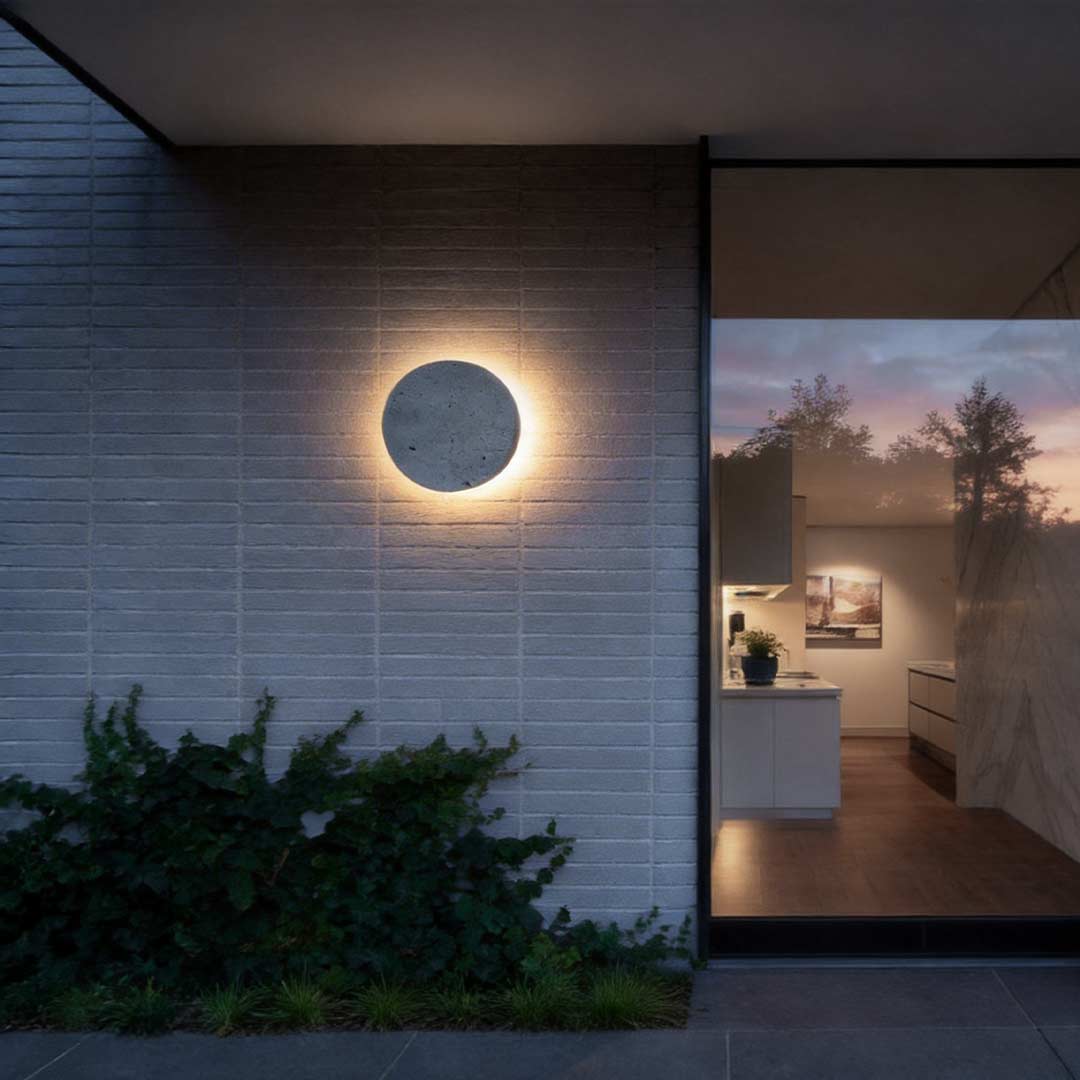 Round Concrete Exterior Wall Light | Luxury Modern Gray LED Sconce