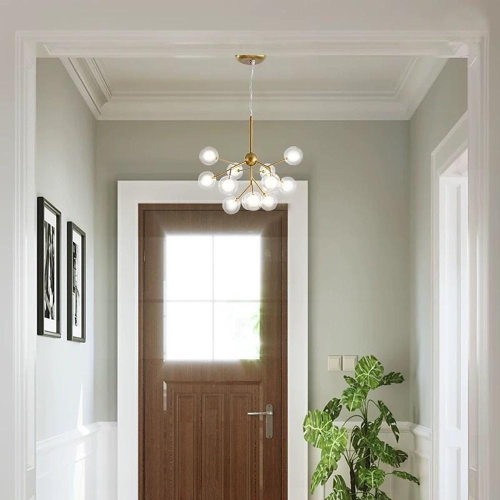 Sputnik Cluster Chandelier Light - Modern 12-Bulb Black & Gold Glass Globe Chandelier