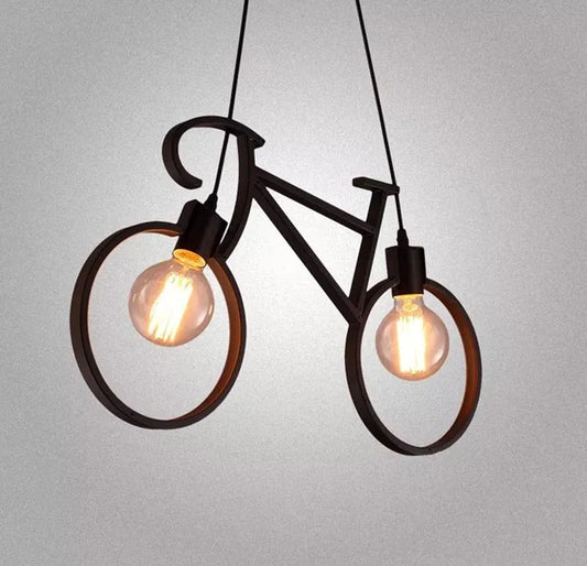 Creative Steampunk Bicycle Pendant Light - Black Iron Bicycle Silhouette & Dual E27 Filament Pendant