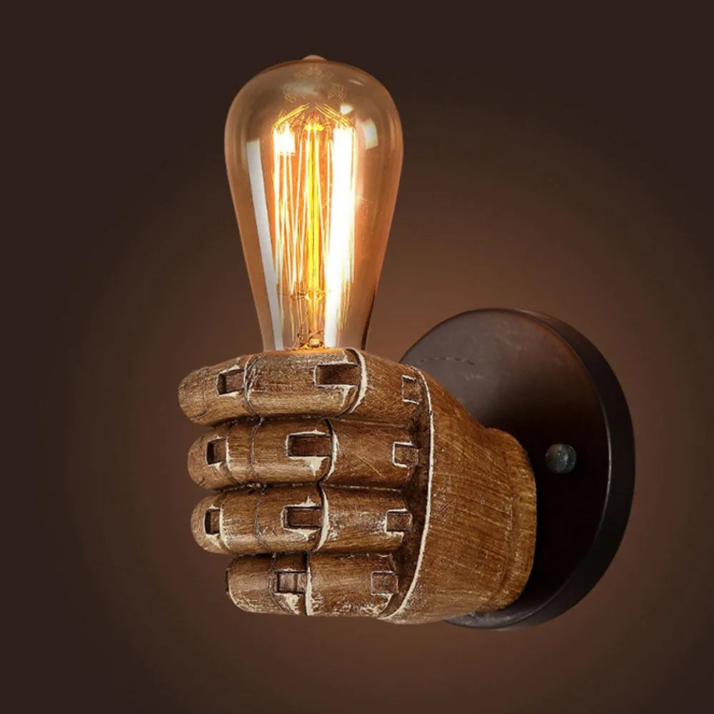 Steampunk Hand Wall Lamp - Sculpted Resin Fist & Iron Wall Sconce