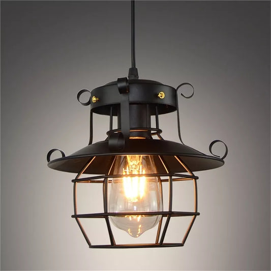 Oxford Steampunk Lamp – Wrought Iron Industrial Vintage Semi-Flush Ceiling Light