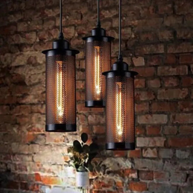 Industrial Perforated Mesh Cylinder Pendant Light - Dark Bronze Iron Mesh Pendant