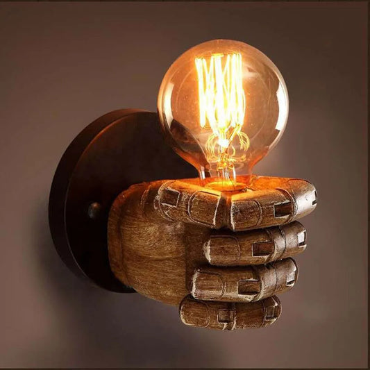 Steampunk Hand Wall Lamp - Sculpted Resin Fist & Iron Wall Sconce