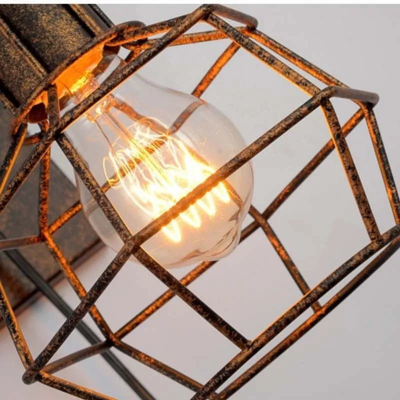 Steampunk Pulley Wall Light - Industrial Iron Pulley Wheel & Caged Edison Sconce