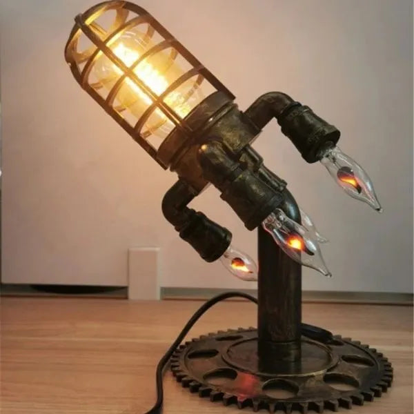 Rocket Lamp - Steampunk Industrial Rocket Desk Lamp & Sculptural Accent Light
