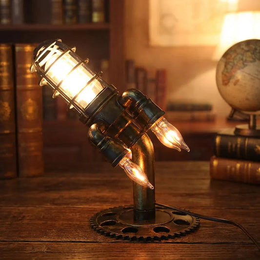 Rocket Lamp - Steampunk Industrial Rocket Desk Lamp & Sculptural Accent Light