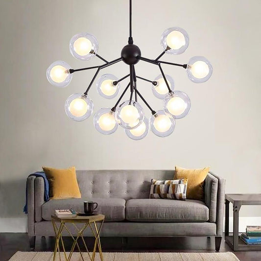 Sputnik Cluster Chandelier Light - Modern 12-Bulb Black & Gold Glass Globe Chandelier