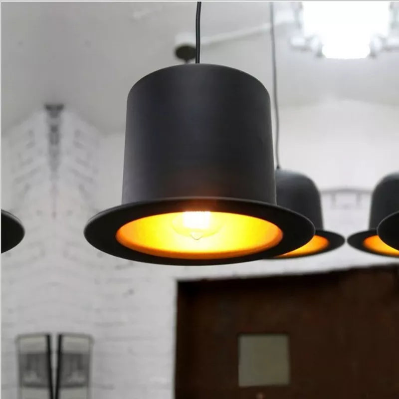 Bowler Hat Industrial Pendant Light - Matte Black & Reflective Gold Aluminum Edison Pendant