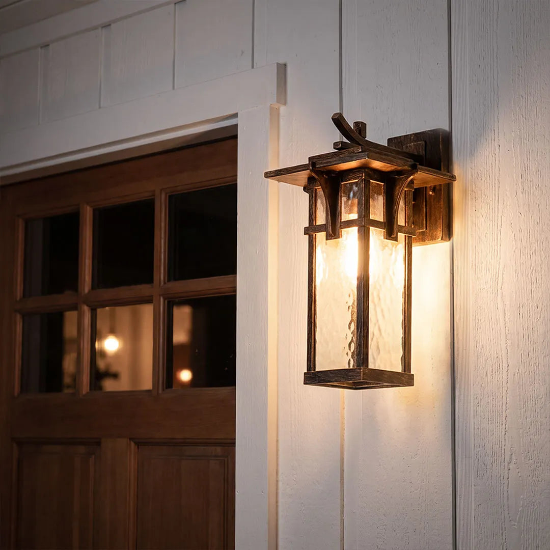 Vintage Rectangular Outdoor Wall Sconce – Architectural Aluminum & Glass Lantern Light
