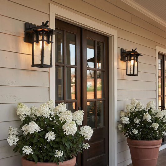 Vintage Rectangular Outdoor Wall Sconce – Architectural Aluminum & Glass Lantern Light