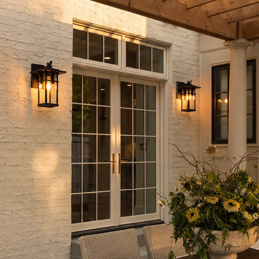 Vintage Rectangular Outdoor Wall Sconce – Architectural Aluminum & Glass Lantern Light
