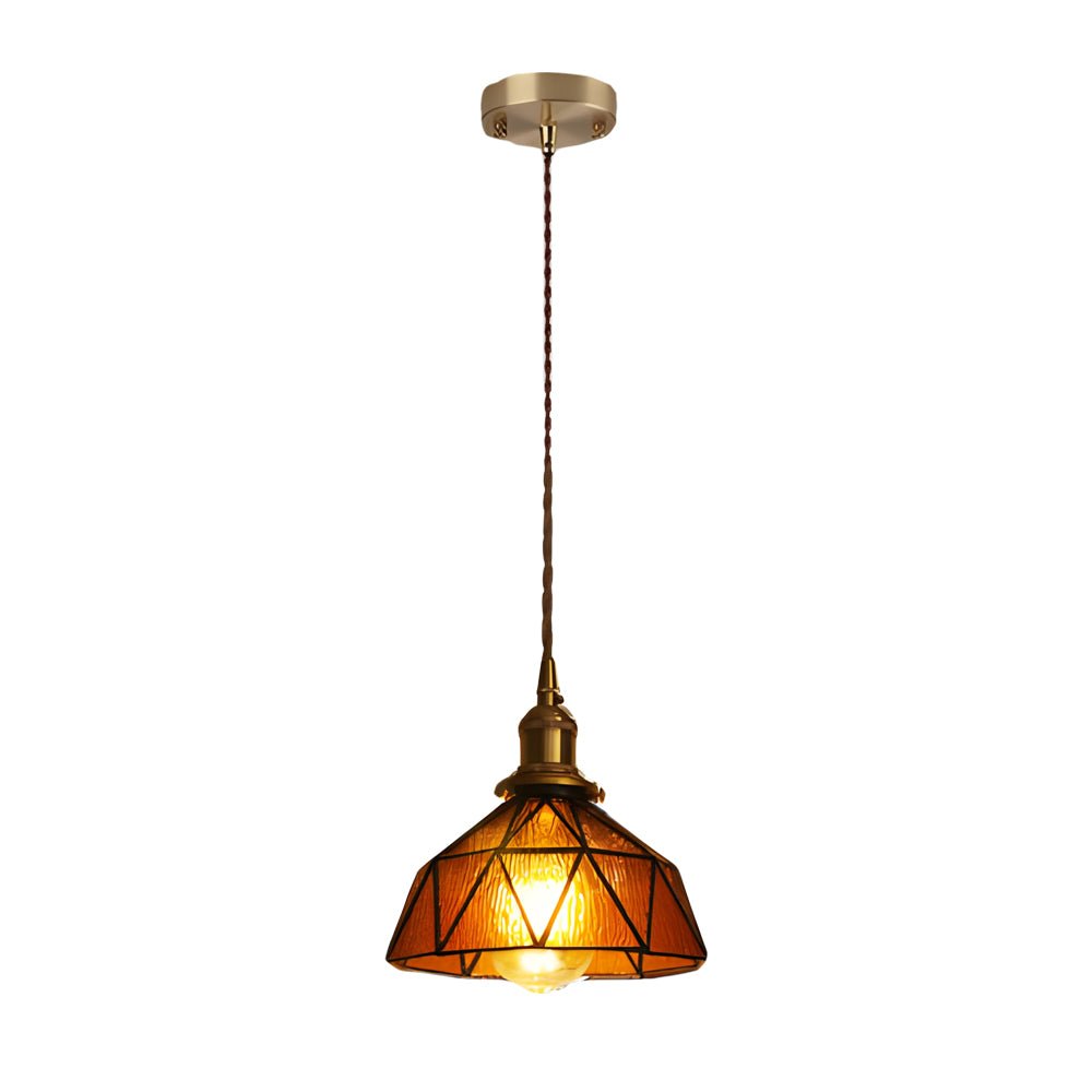Vintage Stained Glass Pendant Light – Handcrafted Cone Hanging Ceiling Lamp