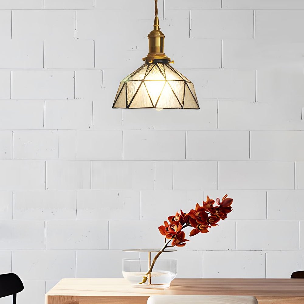 Vintage Stained Glass Pendant Light – Handcrafted Cone Hanging Ceiling Lamp