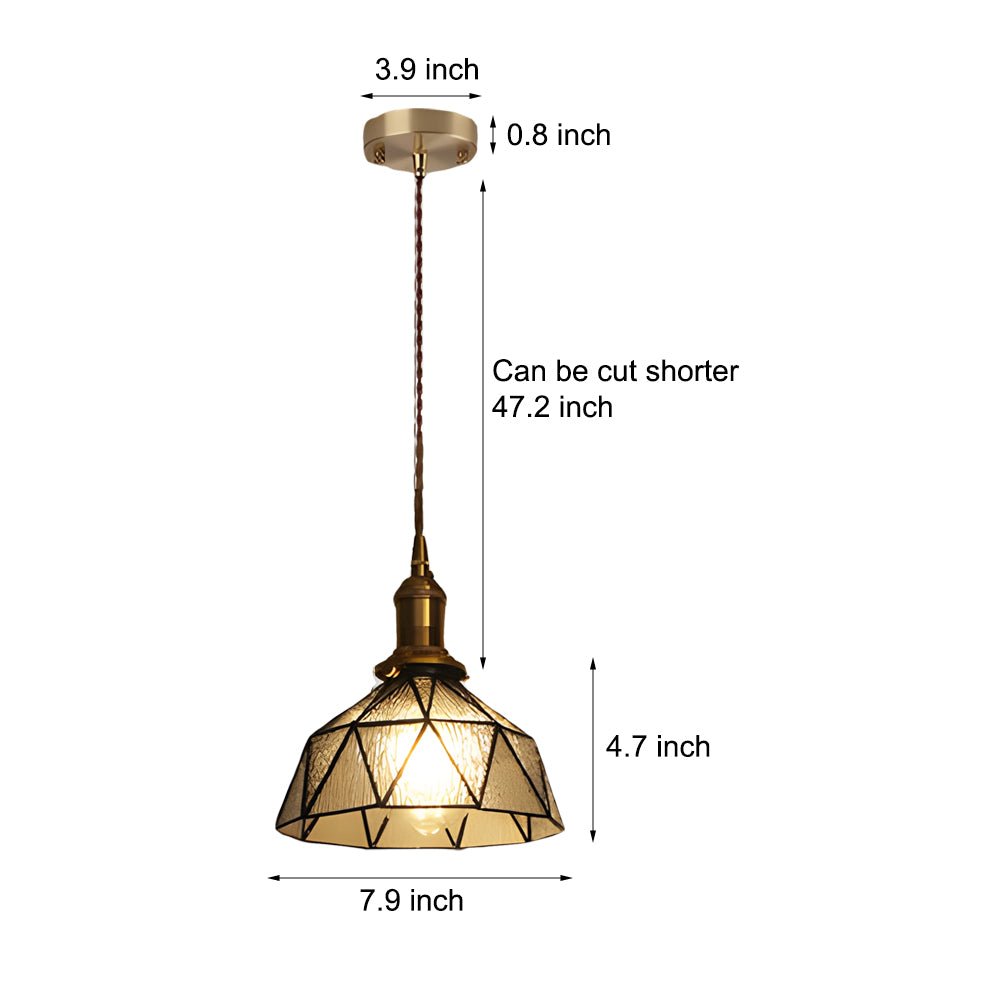 Vintage Stained Glass Pendant Light – Handcrafted Cone Hanging Ceiling Lamp