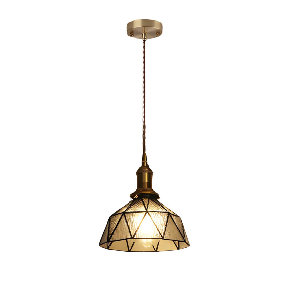 Vintage Stained Glass Pendant Light – Handcrafted Cone Hanging Ceiling Lamp