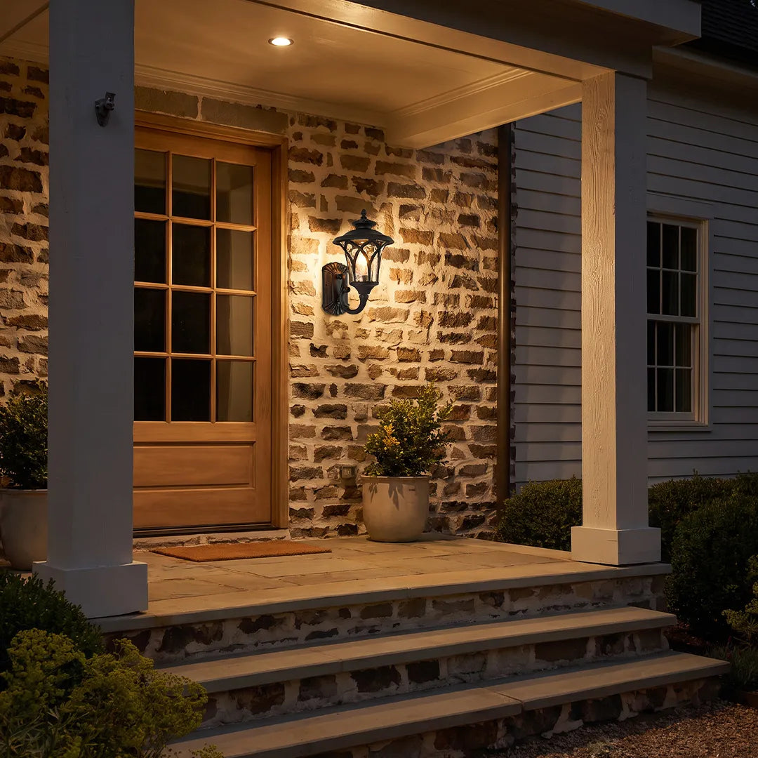 Vintage American Outdoor Wall Sconce – Aluminum Lantern & Clear Glass Exterior Light