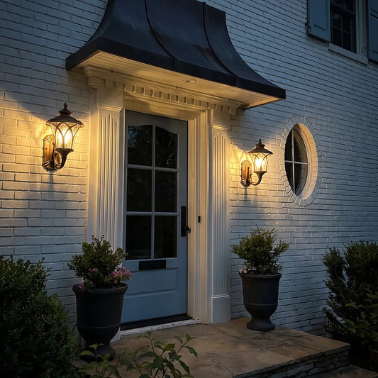 Vintage American Outdoor Wall Sconce – Aluminum Lantern & Clear Glass Exterior Light