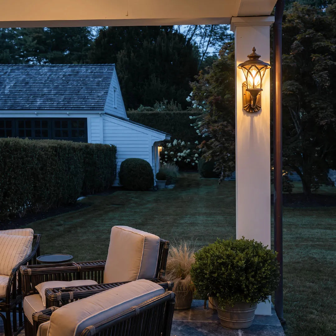 Vintage American Outdoor Wall Sconce – Aluminum Lantern & Clear Glass Exterior Light