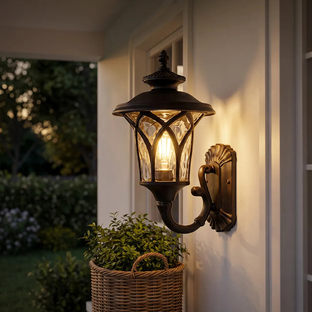 Vintage American Outdoor Wall Sconce – Aluminum Lantern & Clear Glass Exterior Light