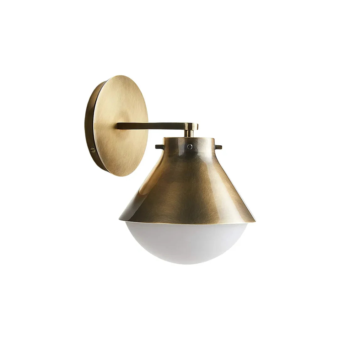 Vintage Wall Sconce – Flared Carbon Steel & White Glass Mid-Century Accent Light
