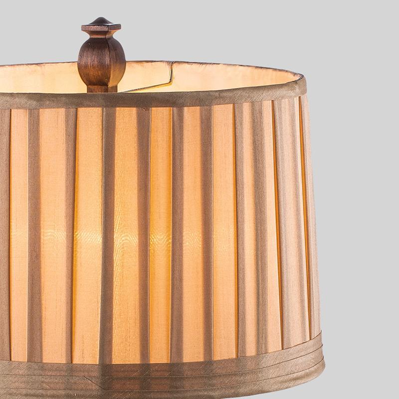 Vintage Wood Table Lamp – Distressed Tower Resin Base & Striped Linen Drum Shade Light