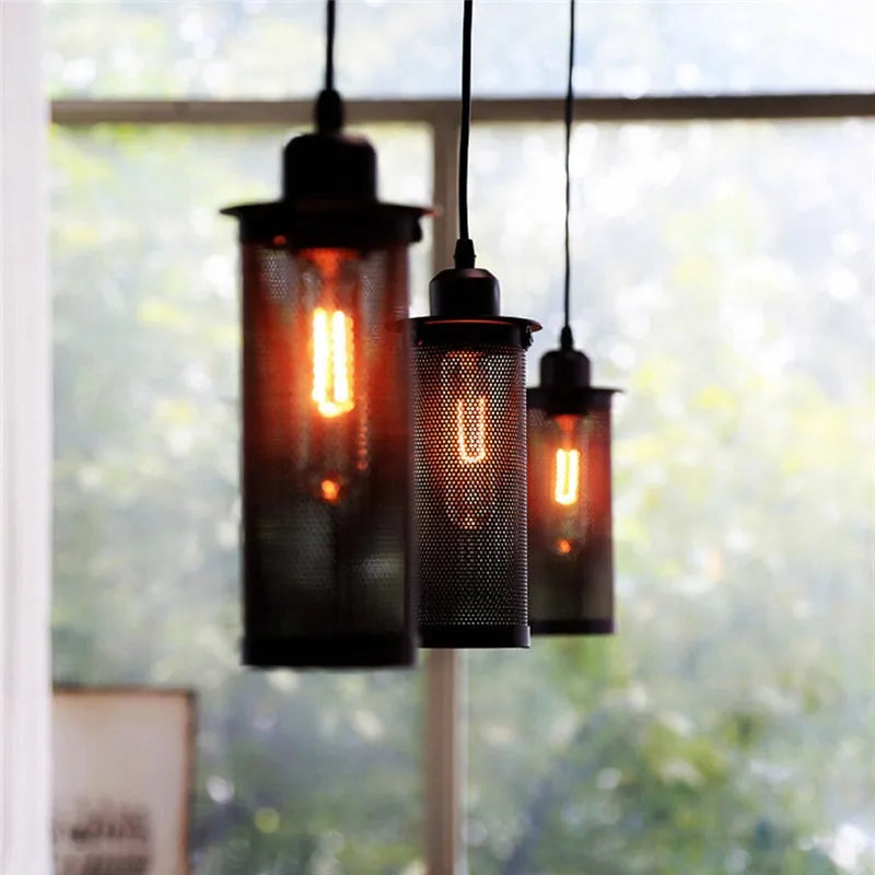 Industrial Perforated Mesh Cylinder Pendant Light - Dark Bronze Iron Mesh Pendant